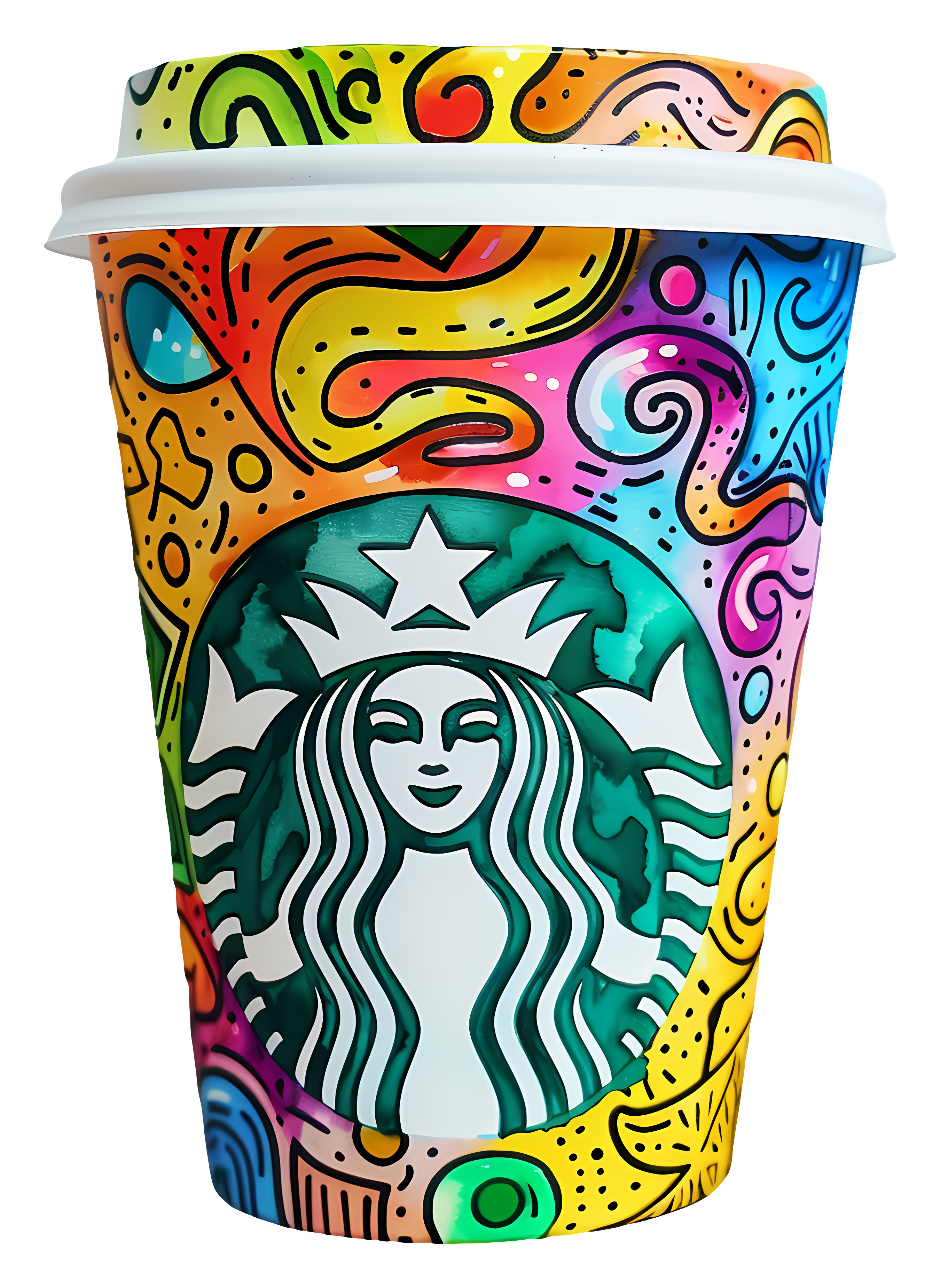 Farbenfroher Starbucks-Becher